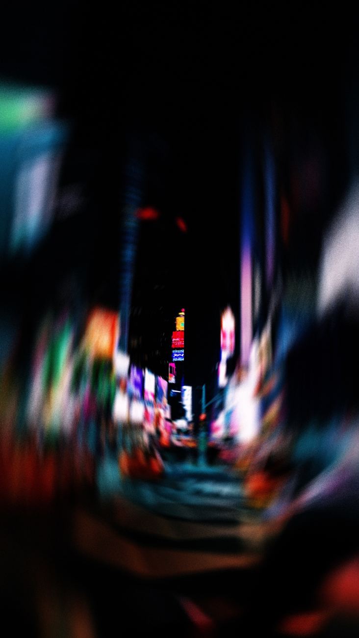 times square pulled into vertical light streaks