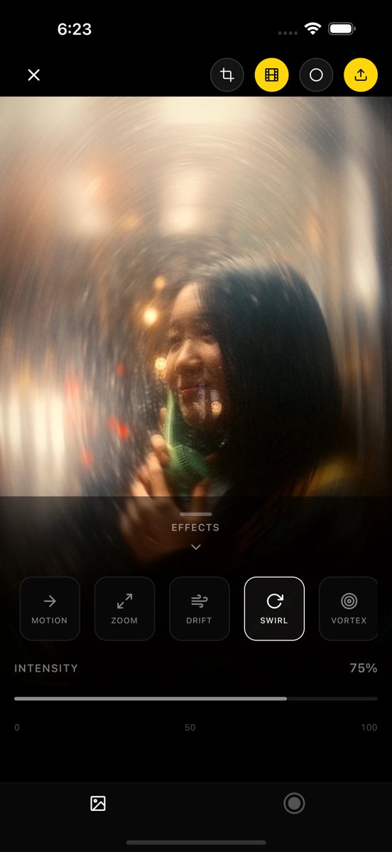 blurrr edit screen with the effects dock and intensity slider
