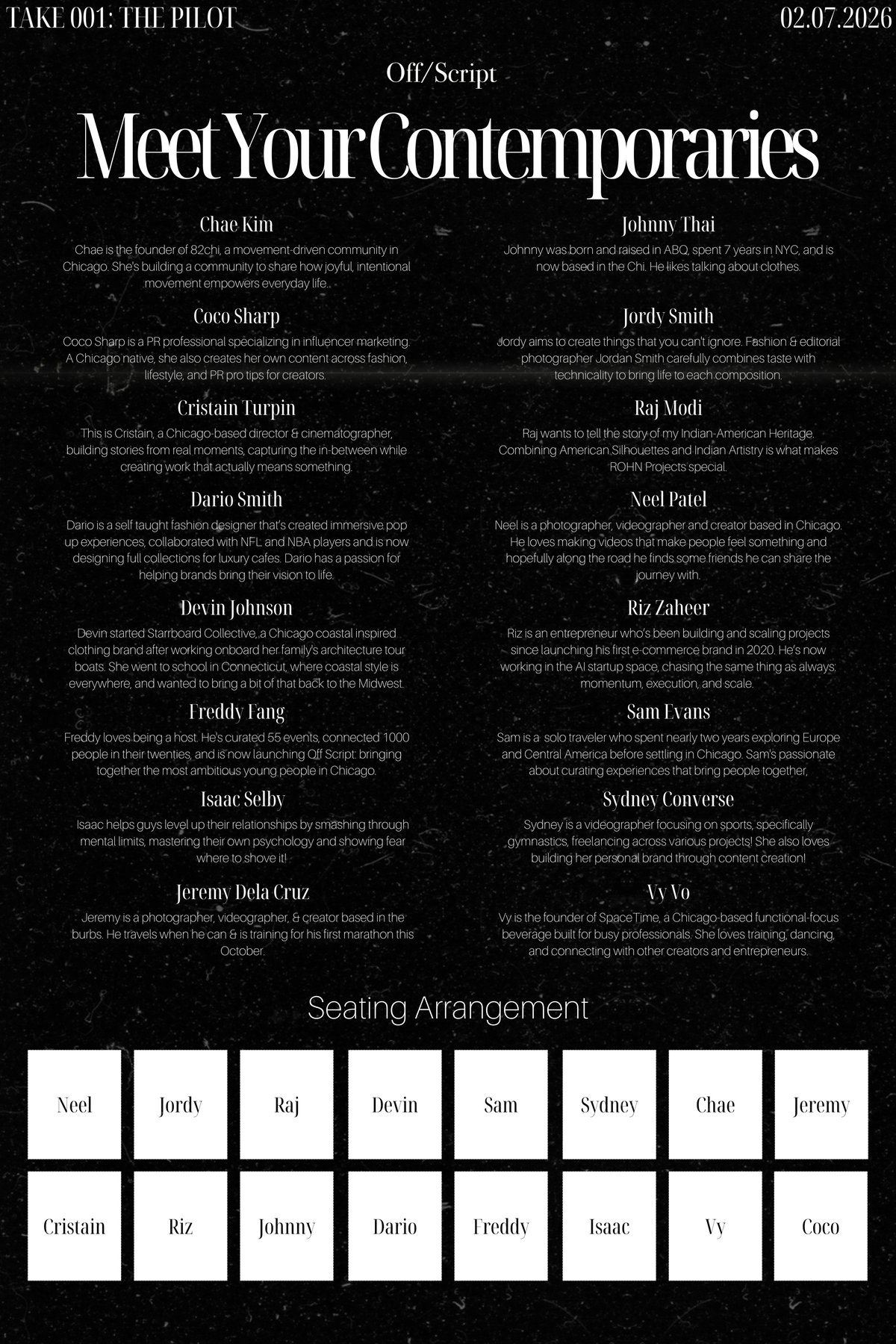 the meet-your-contemporaries seating poster for take 001